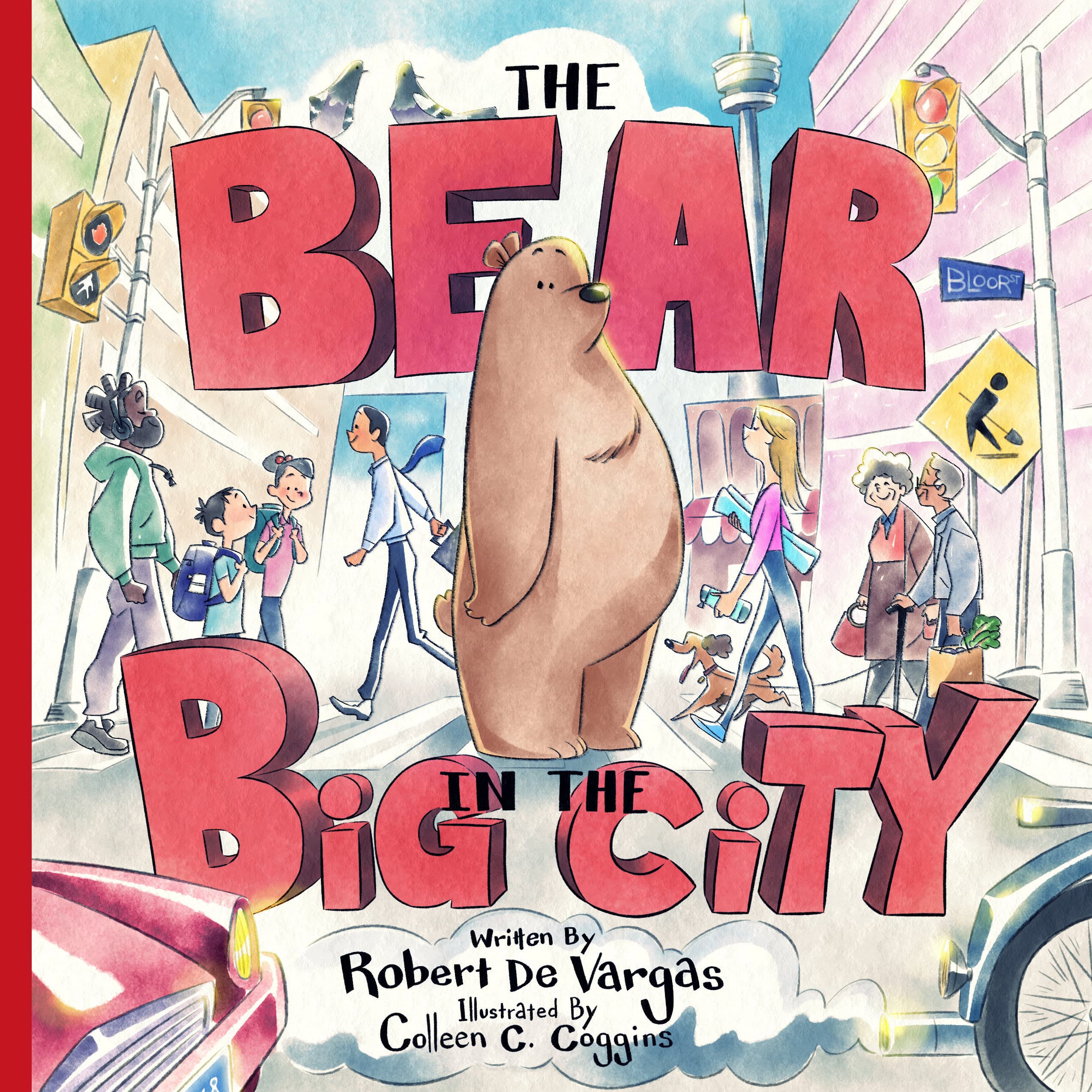 The Bear in the Big City — front cover featuring Barry the Bear on a busy city street, written by Robert DeVargas and illustrated by Colleen C. Coggins